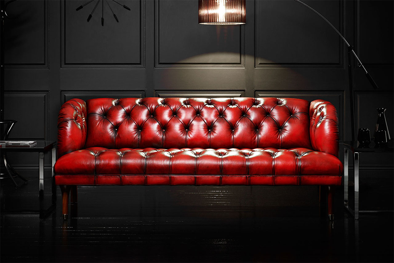 Parliament Red Antiqued Leather Sofa