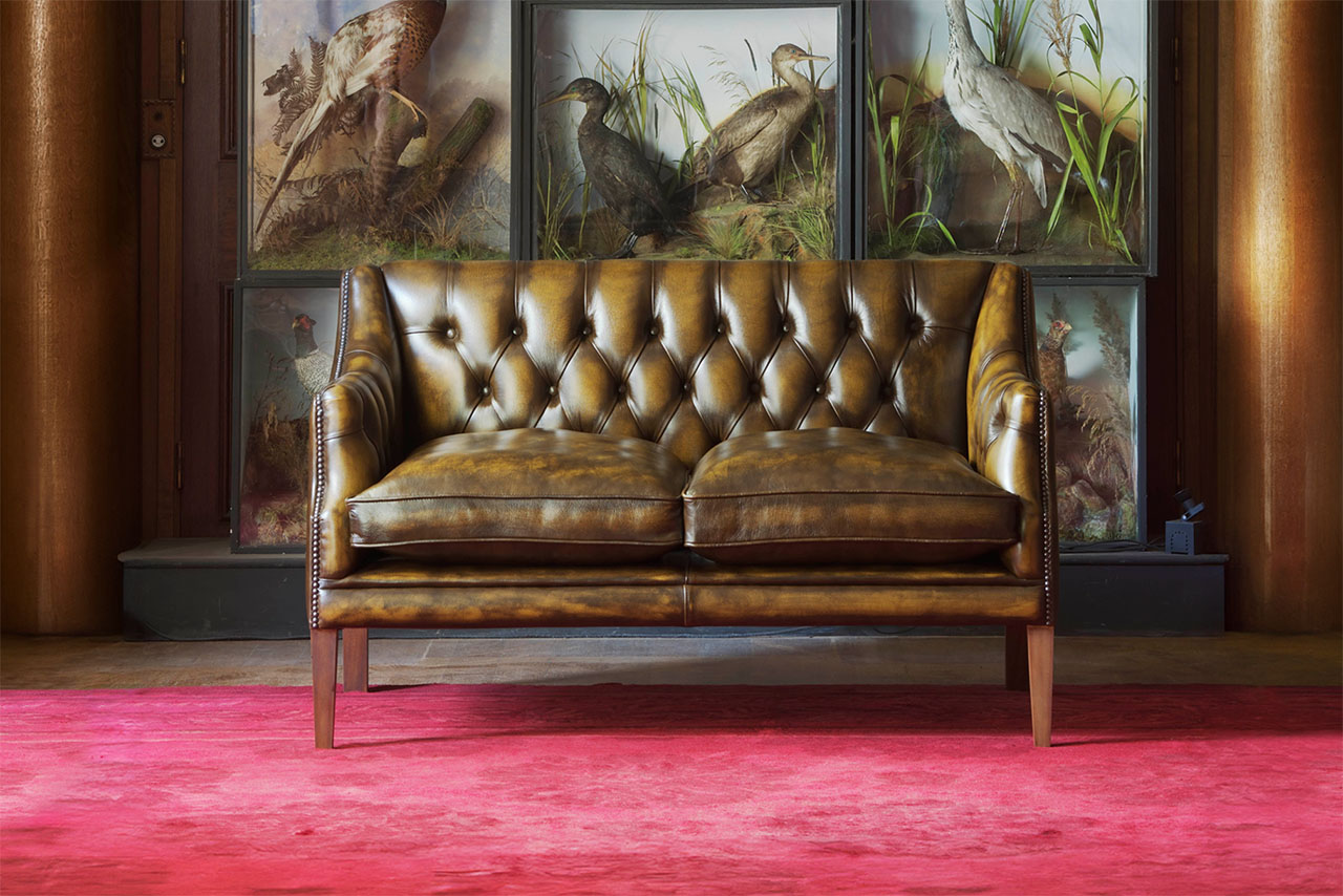Benjamin Antiqued Gold Leather Sofa