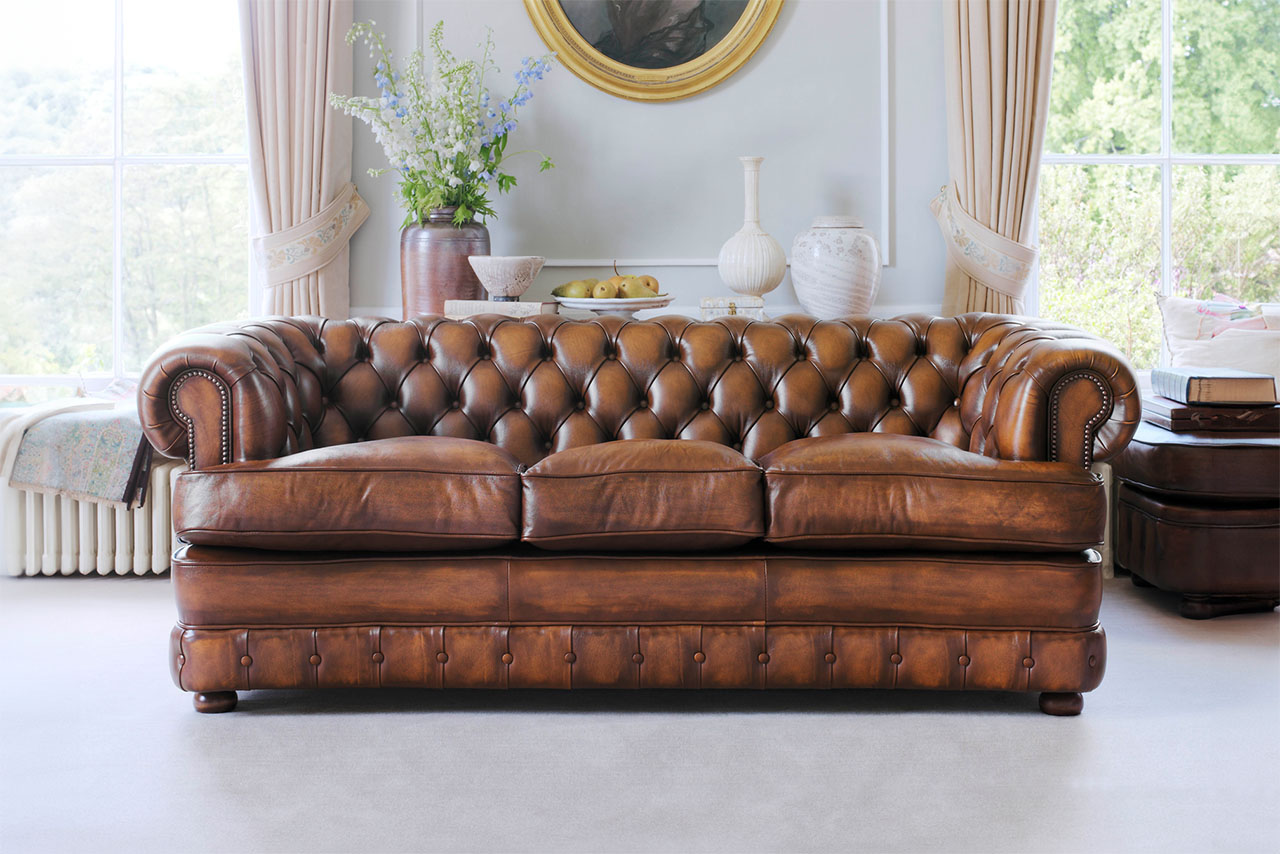 Classic Edward Brown 3 Seater Antiqued Leather Sofa