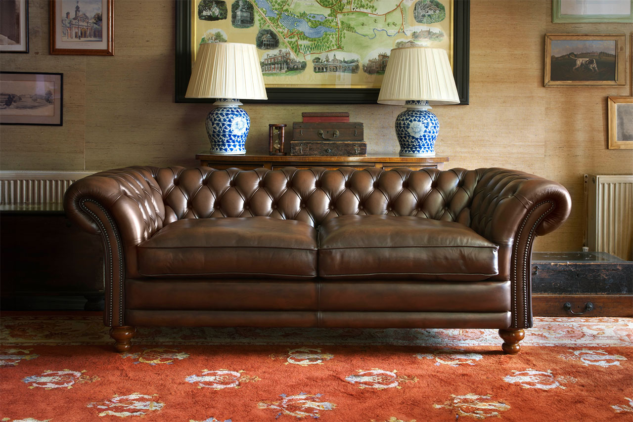 Classic Kingston Brown 3 Seater Antiqued Leather Sofa