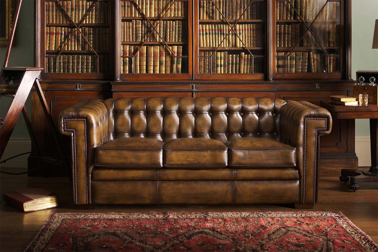 Classic Stanley Yellow Leather 3 Seater Sofa