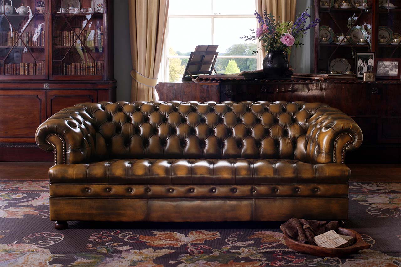 Classic Thomas Yellow Antique Tan 3 Seater Sofa
