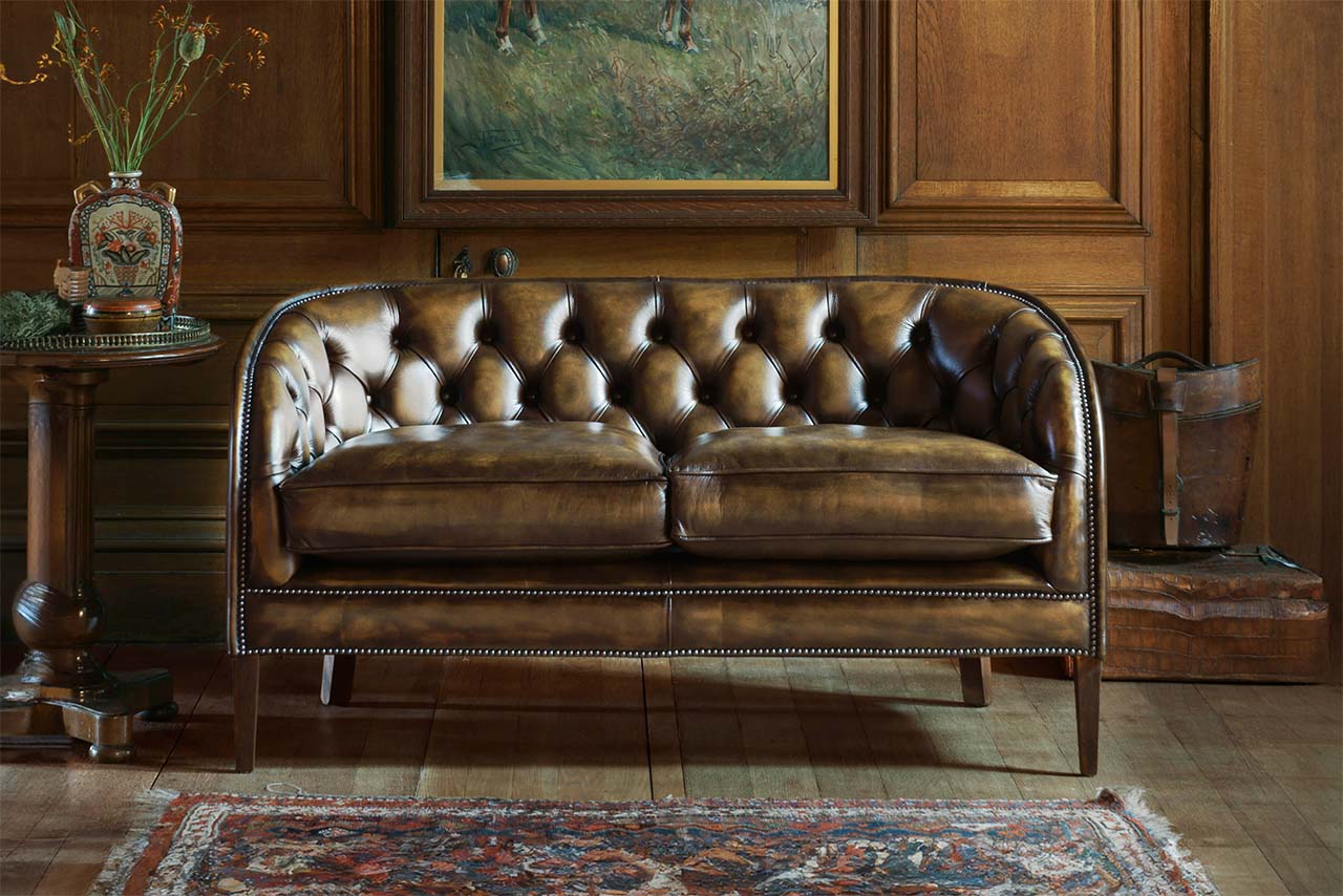 Tobial Leather 2 Seater Chesterfield Sofa
