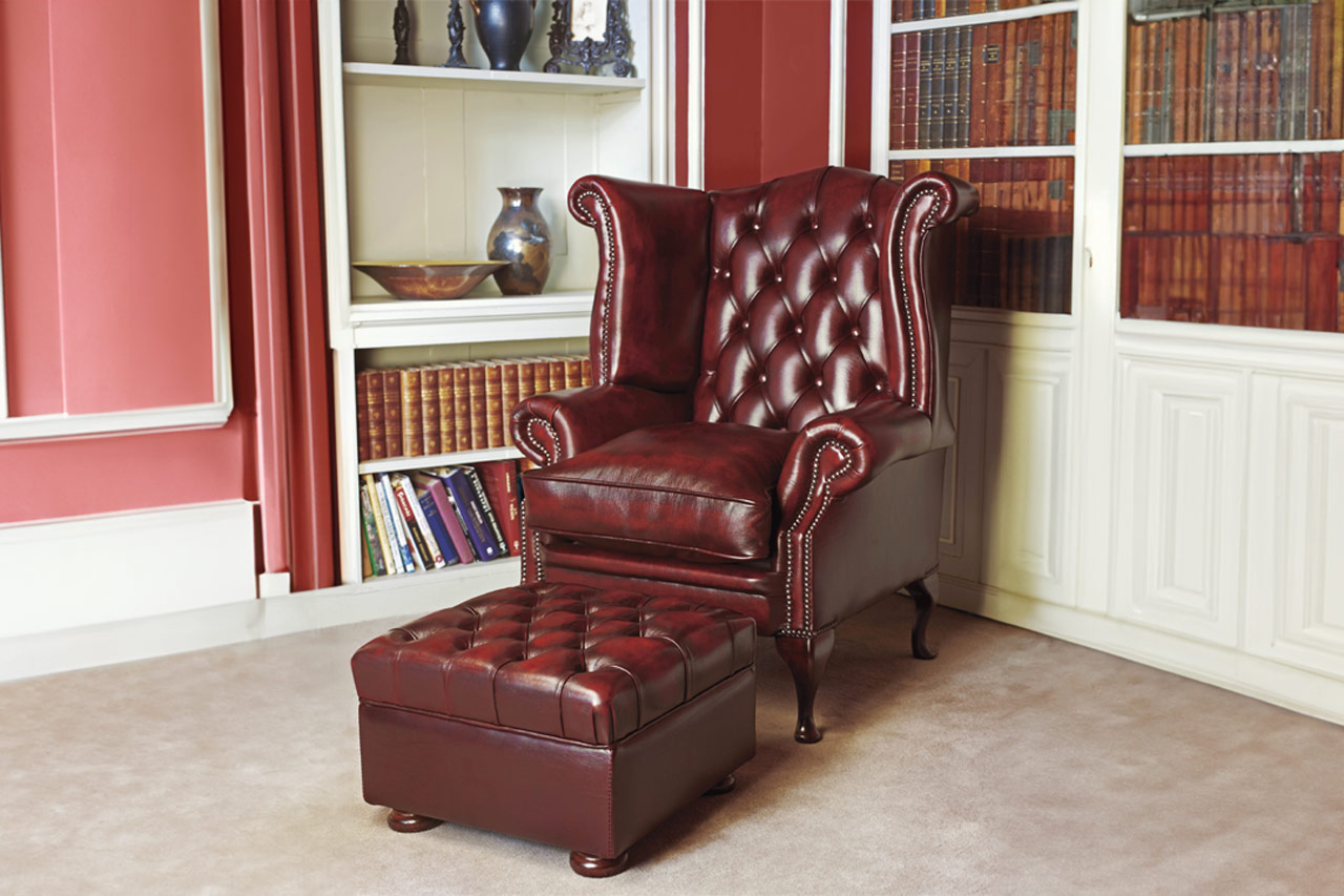 Graham full grain leather chesterfield chair with refined proportions