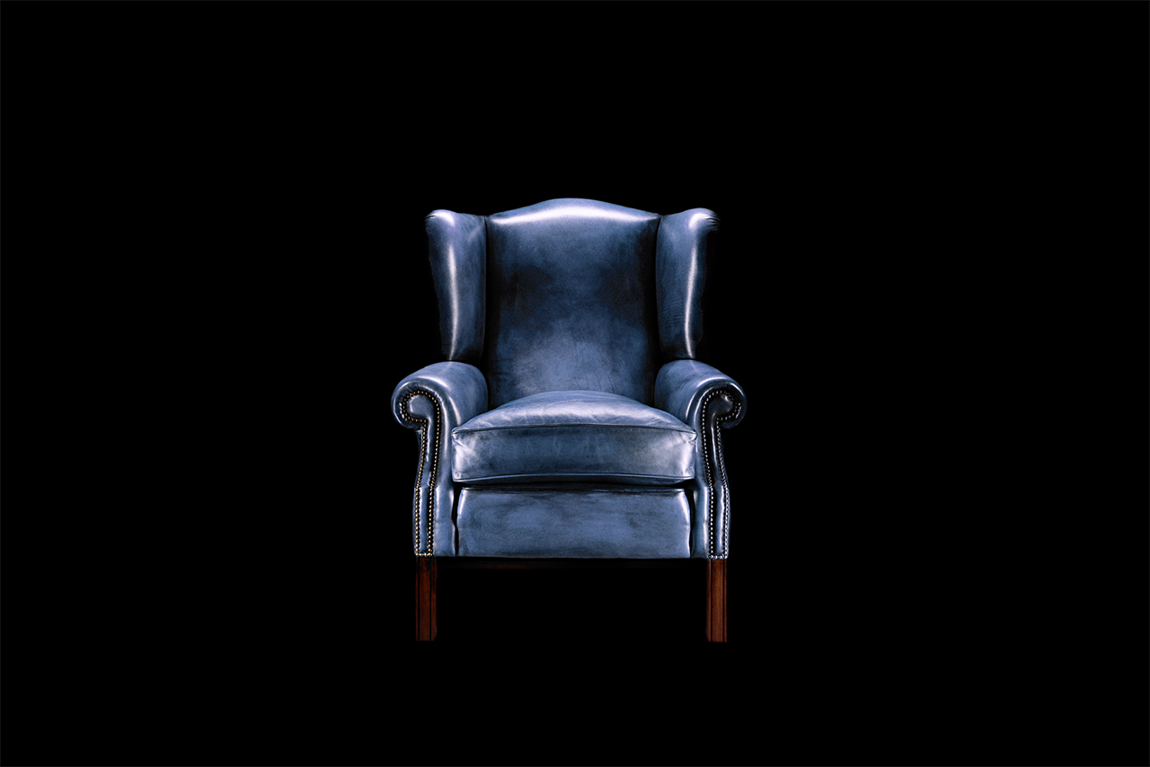 Henry Thoreau Hand-Coloured Blue Leather Chair