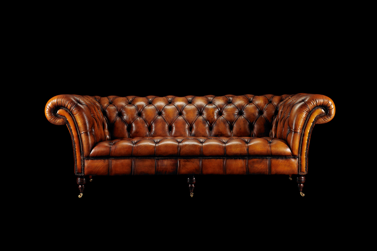 Philip Stanhope grand hand coloured leather chesterfield couch