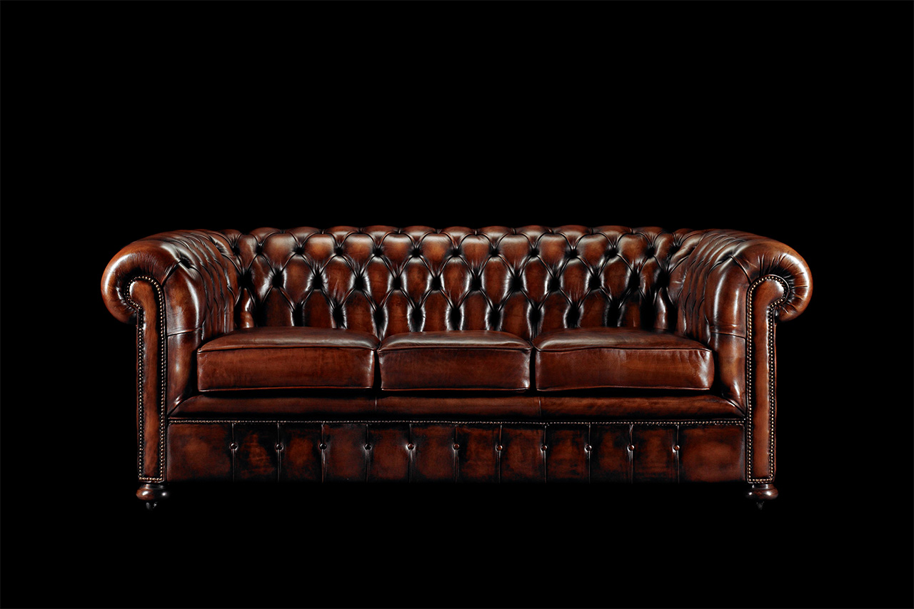William Blake Brown Hand-coloured leather 3 Seater Chesterfield Sofa