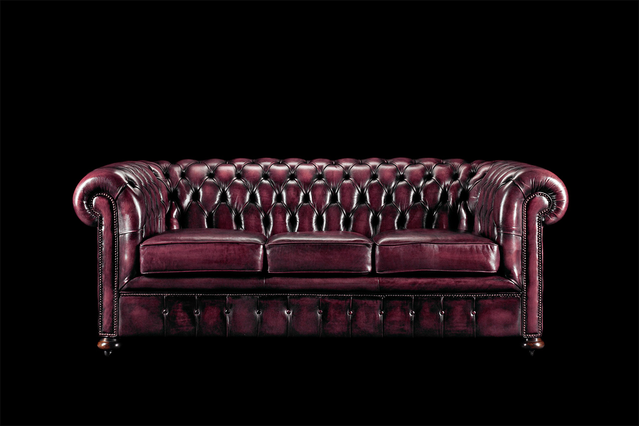 William Blake Plum Hand-coloured leather 3 Seater Chesterfield Sofa