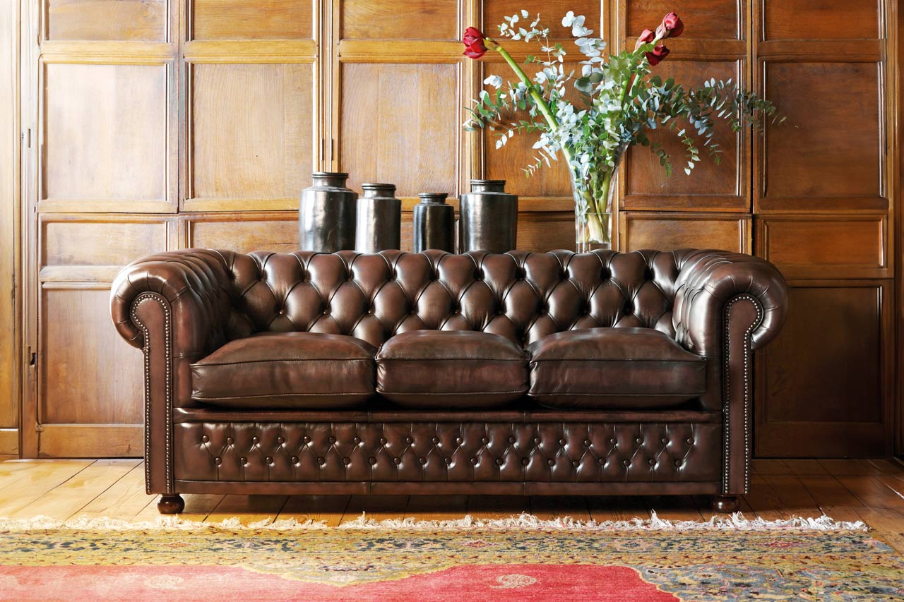 Stamford 3 seater antiqued leather chesterfield sofa