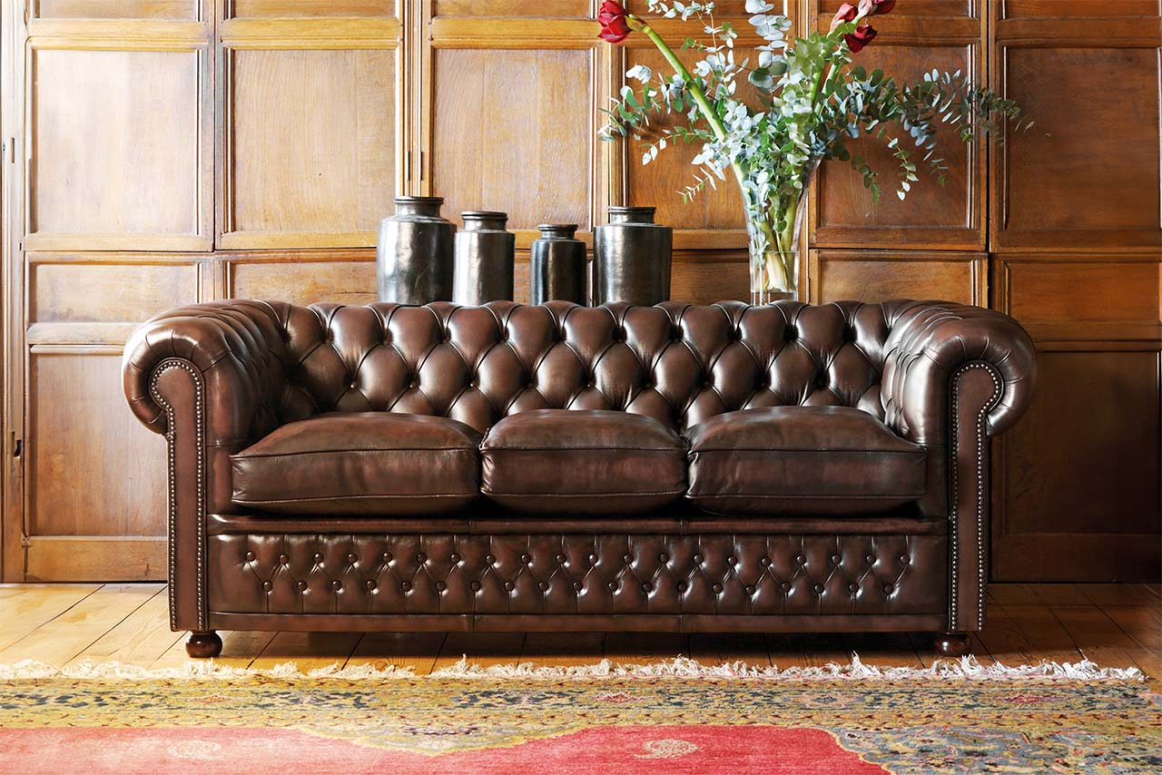 Classic Stamford Brown Antiqued Leather 3 Seater Sofa