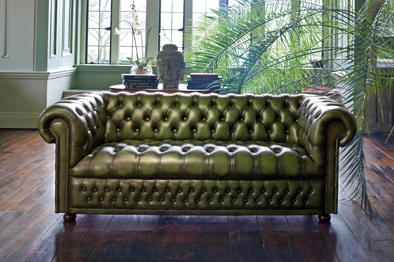 Hamilton 3 seater antiqued leather tufted sofa