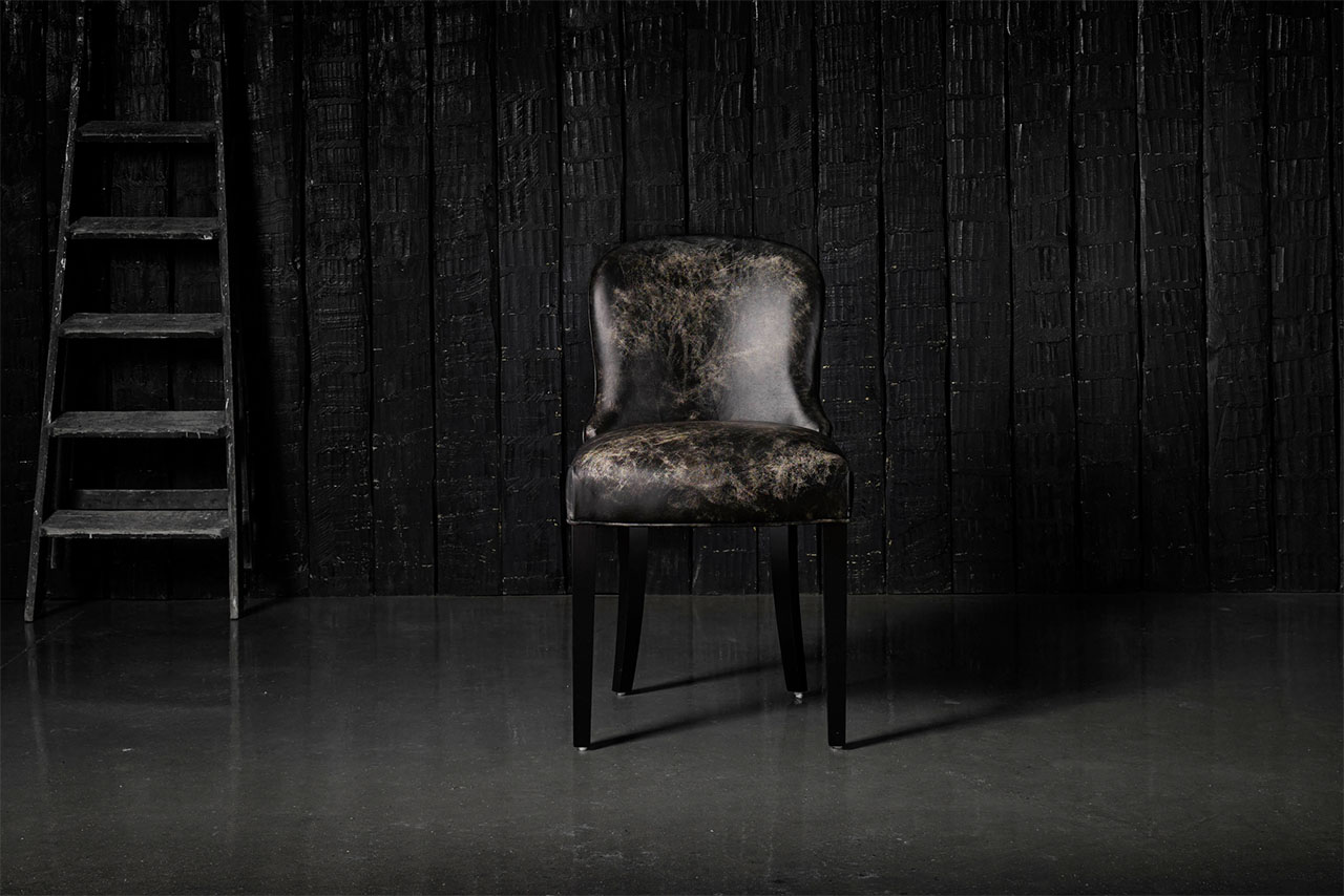 Diner Hand-Coloured Black Leather Chair