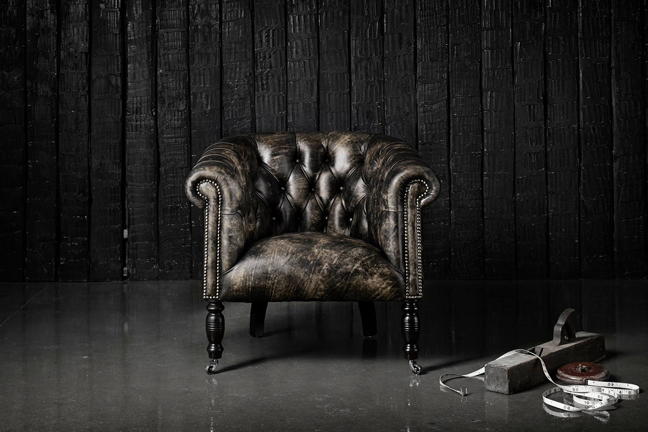 Oxford Hand-Coloured Coal Leather Chair