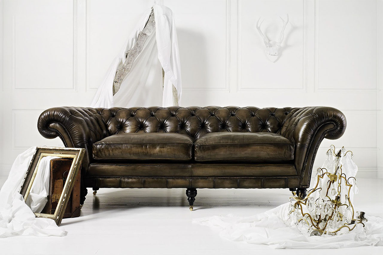 Phillip Stanhope Brown Hand-Coloured Brown Leather Chesterfield Sofa