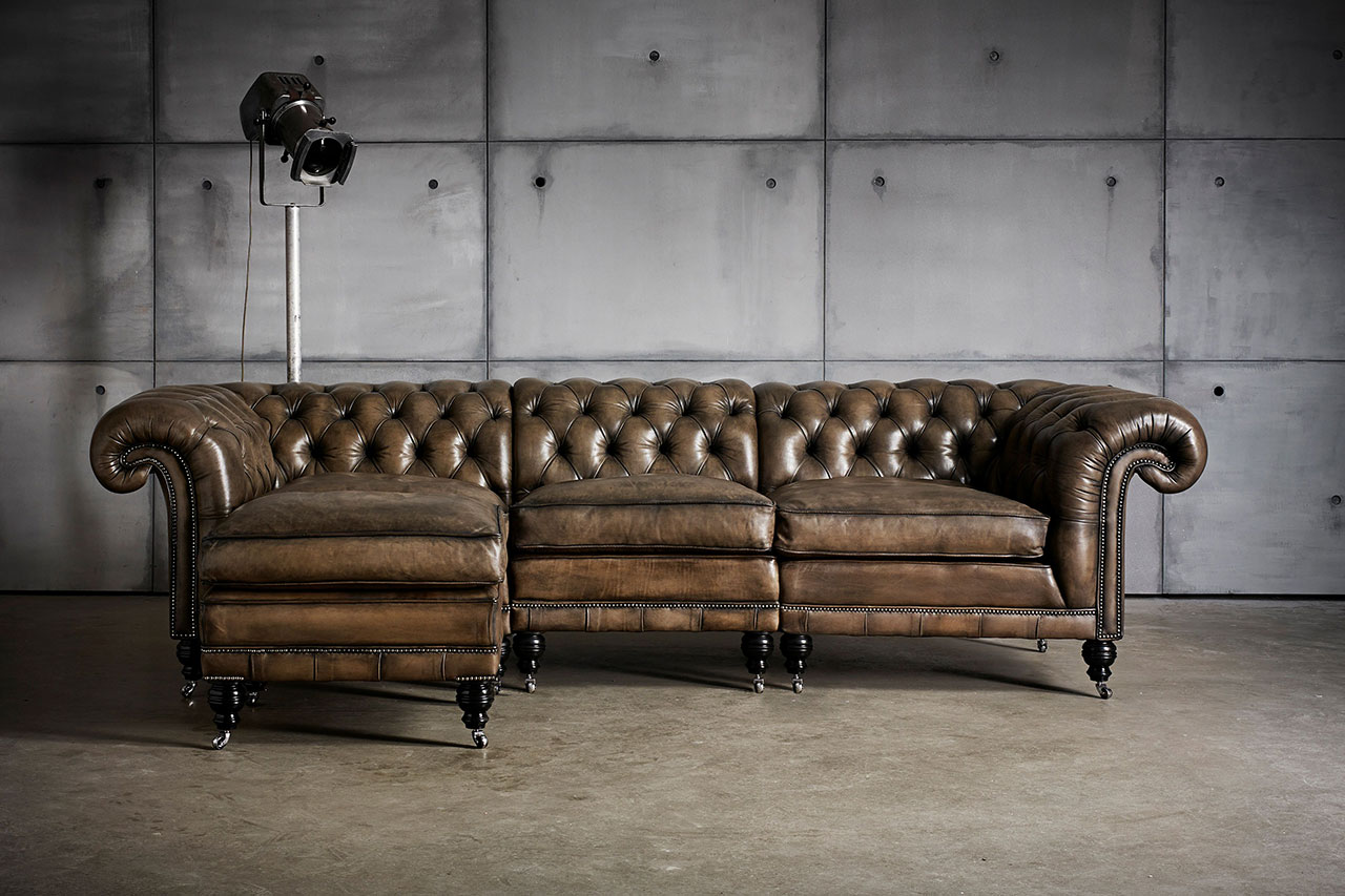 Samuel Johnson sectional hand coloured genuine leather sofa with modern look
