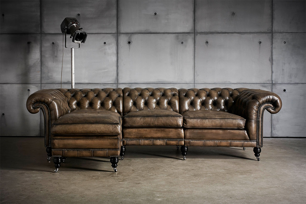 Samuel Johnson Brown Sectional Hand-coloured leather Chesterfield Sofa
