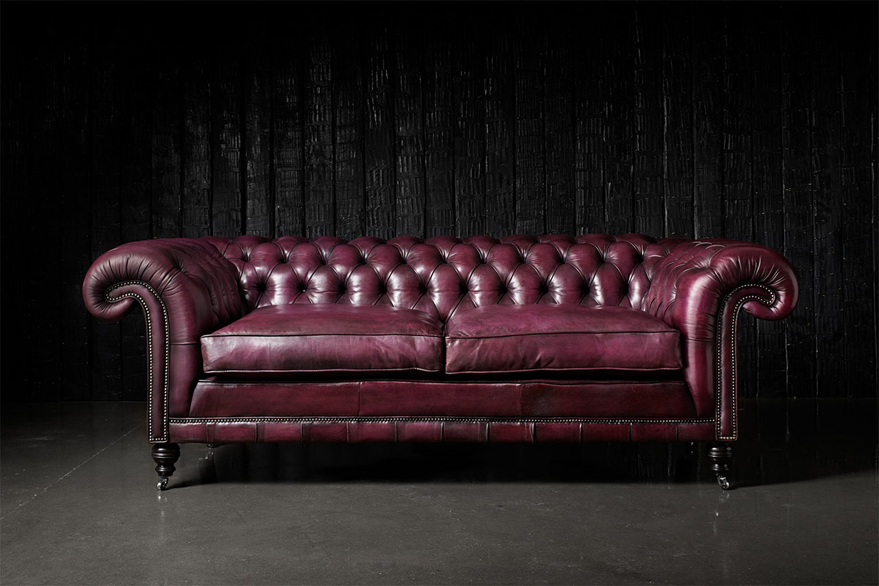 Samuel Johnson Hand-coloured Leather Plum Grand Sofa