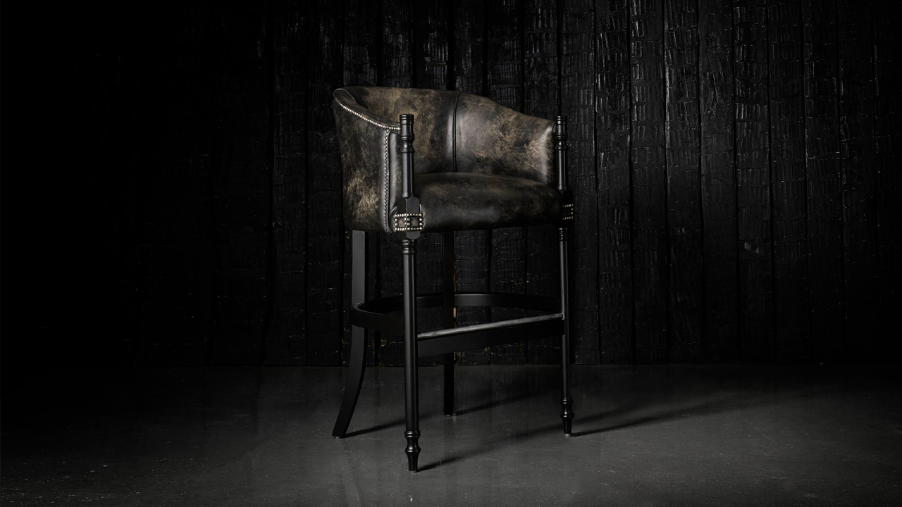 Davenport Black Leather Bar Stool