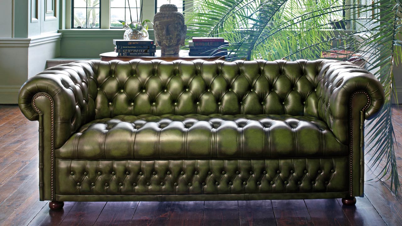 Classic
  green Hamilton 3 seater Chesterfield leather sofa