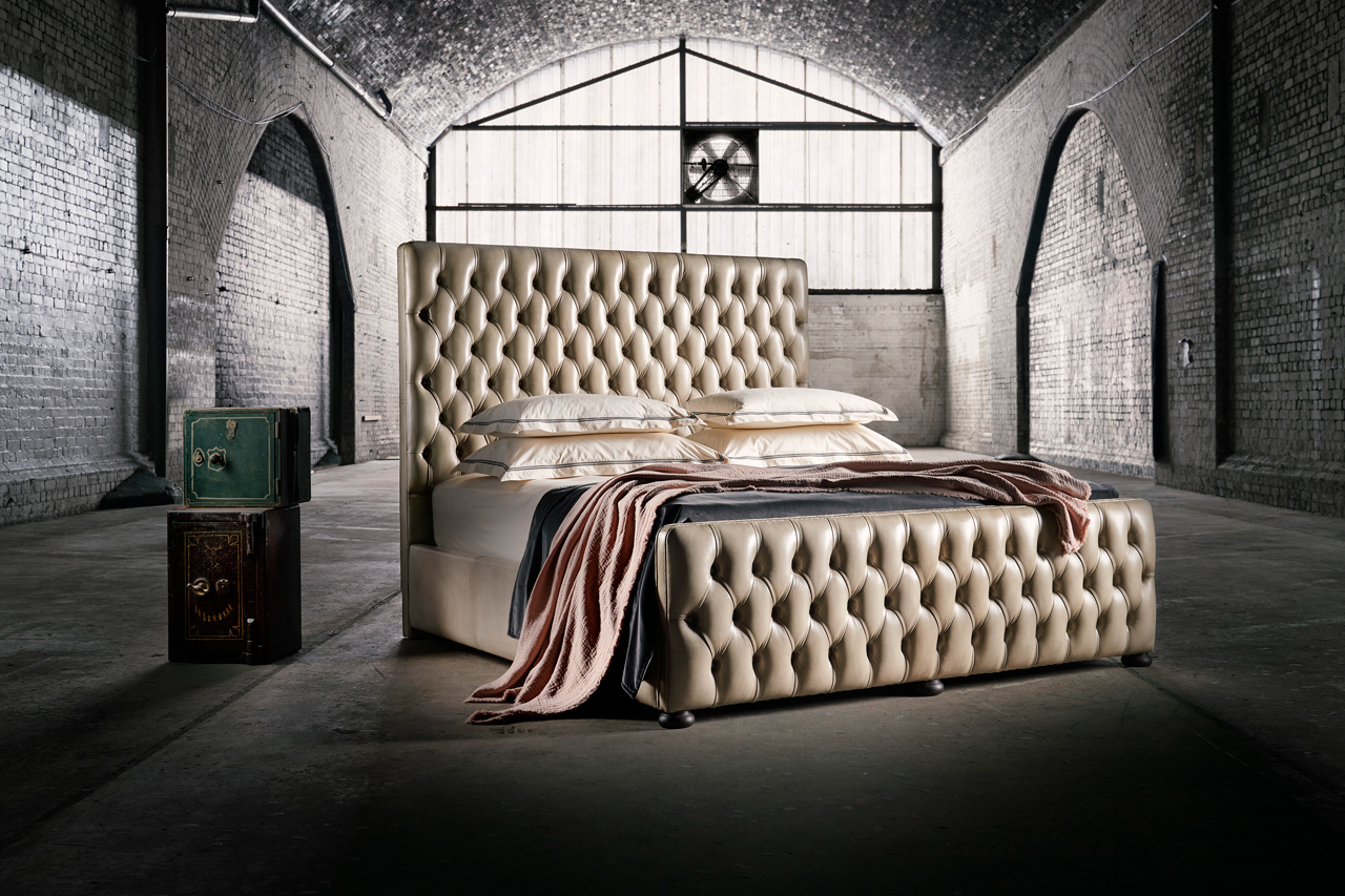 Ralph Waldo Emerson chesterfield bed with majestic deep buttoned headboard and refined spiral edging
