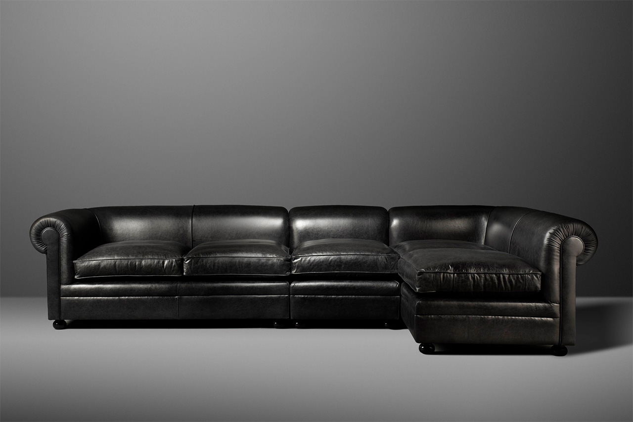 Manhattan Black Saddle Leather King Corner Sofa with sectional chair