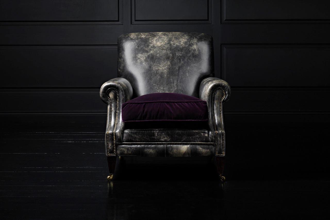 George Berkley  luxury leather chair with velvet seat