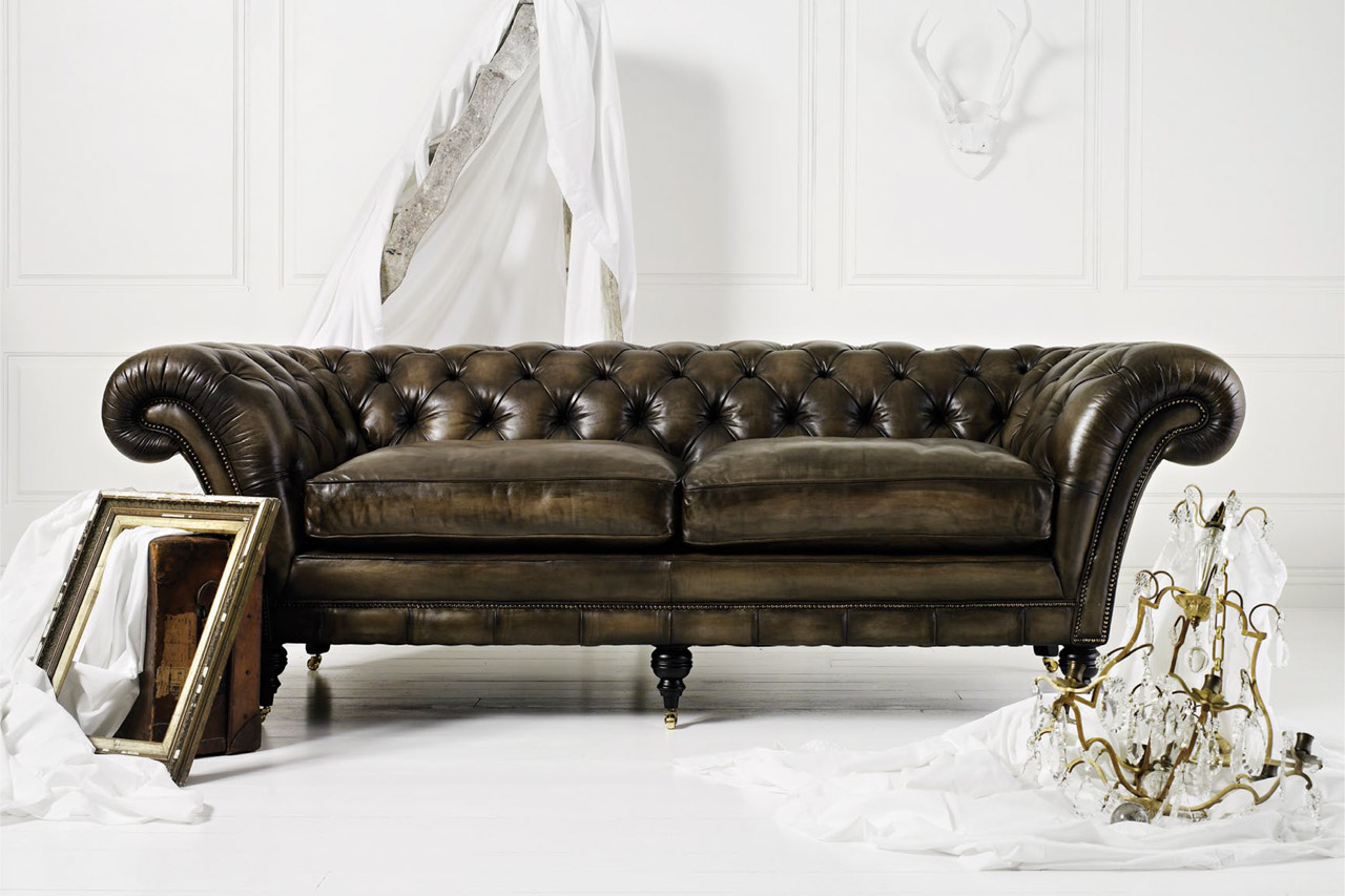 Philip Stanhope grand hand coloured leather chesterfield sofa