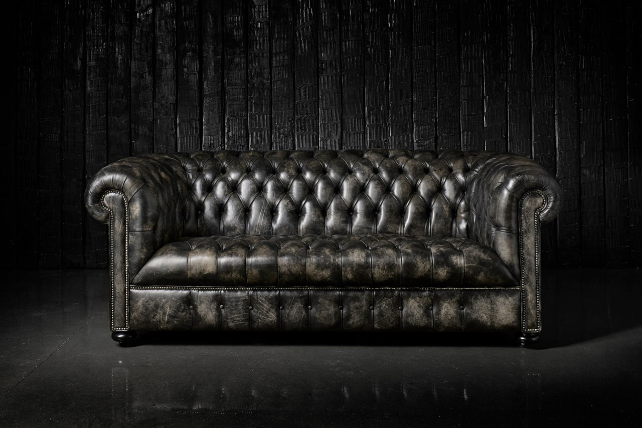 William Blake Hand-coloured Leather Black Chesterfield sofa