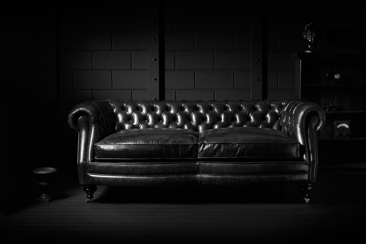 Sebastian 3 seater hand coloured leather chesterfield sofa