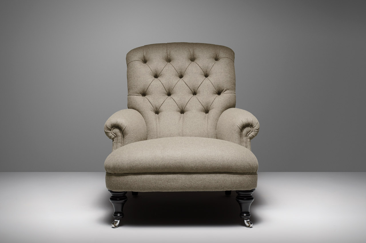 Havelock Ellis chesterfield reading chair with supportive padded arms and tailored profile