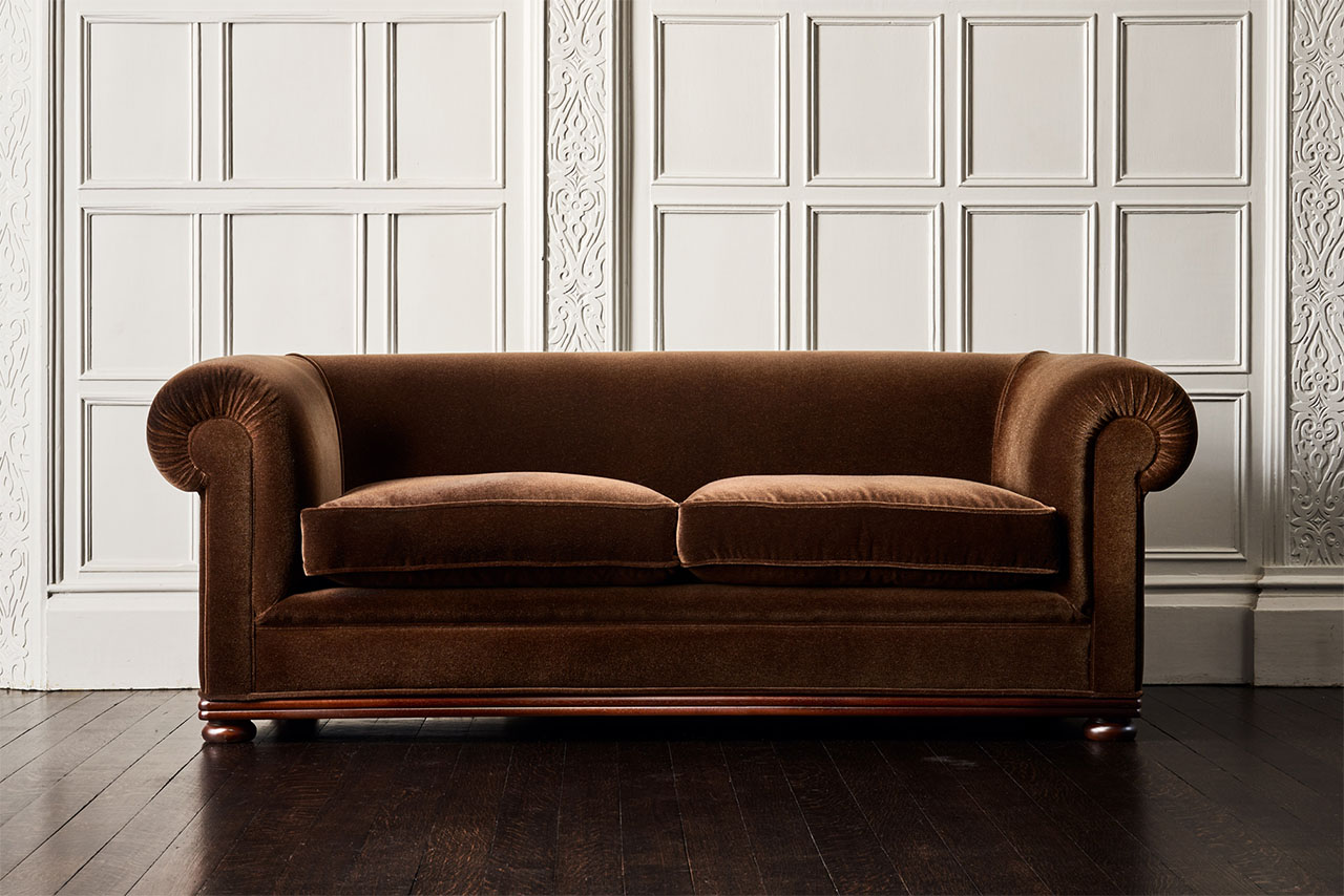 Brown Mohair 2 Seater Sofa