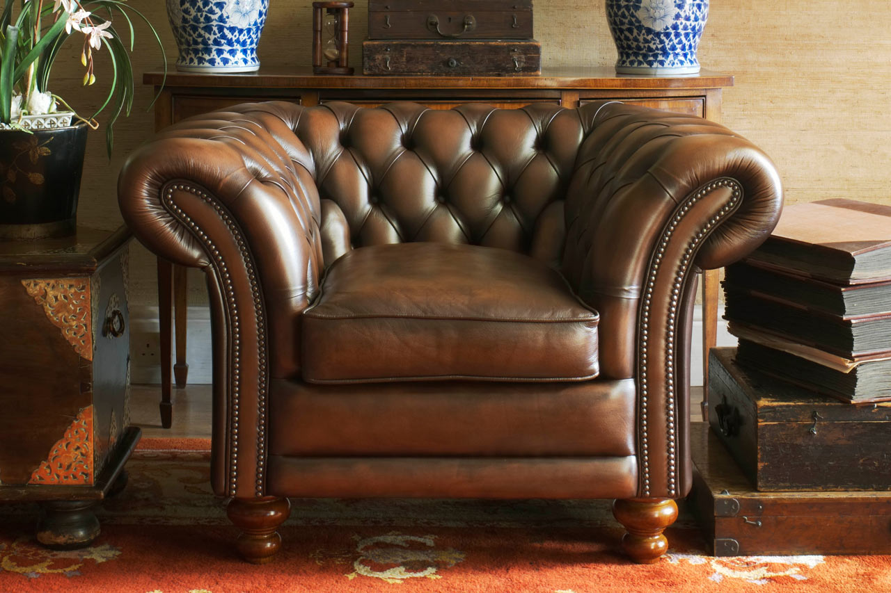 Kingston classic chesterfield chair with elegant proportions and gracefully curved arms