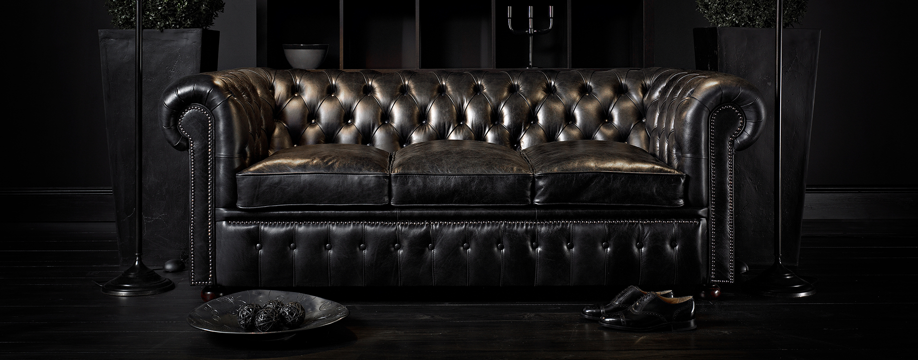 William three seater hand-coloured leather chesterfield sofa
